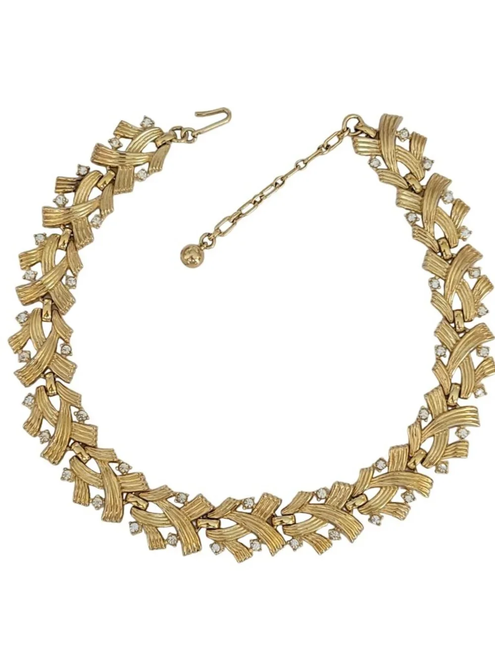 Trifari Alfred Philippe Gold Tone Clear Rhinestone Necklace 16”, Signed K301